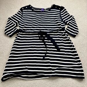 Seraphine nautical Striped Blue and White Sweater with Gold Button Accents